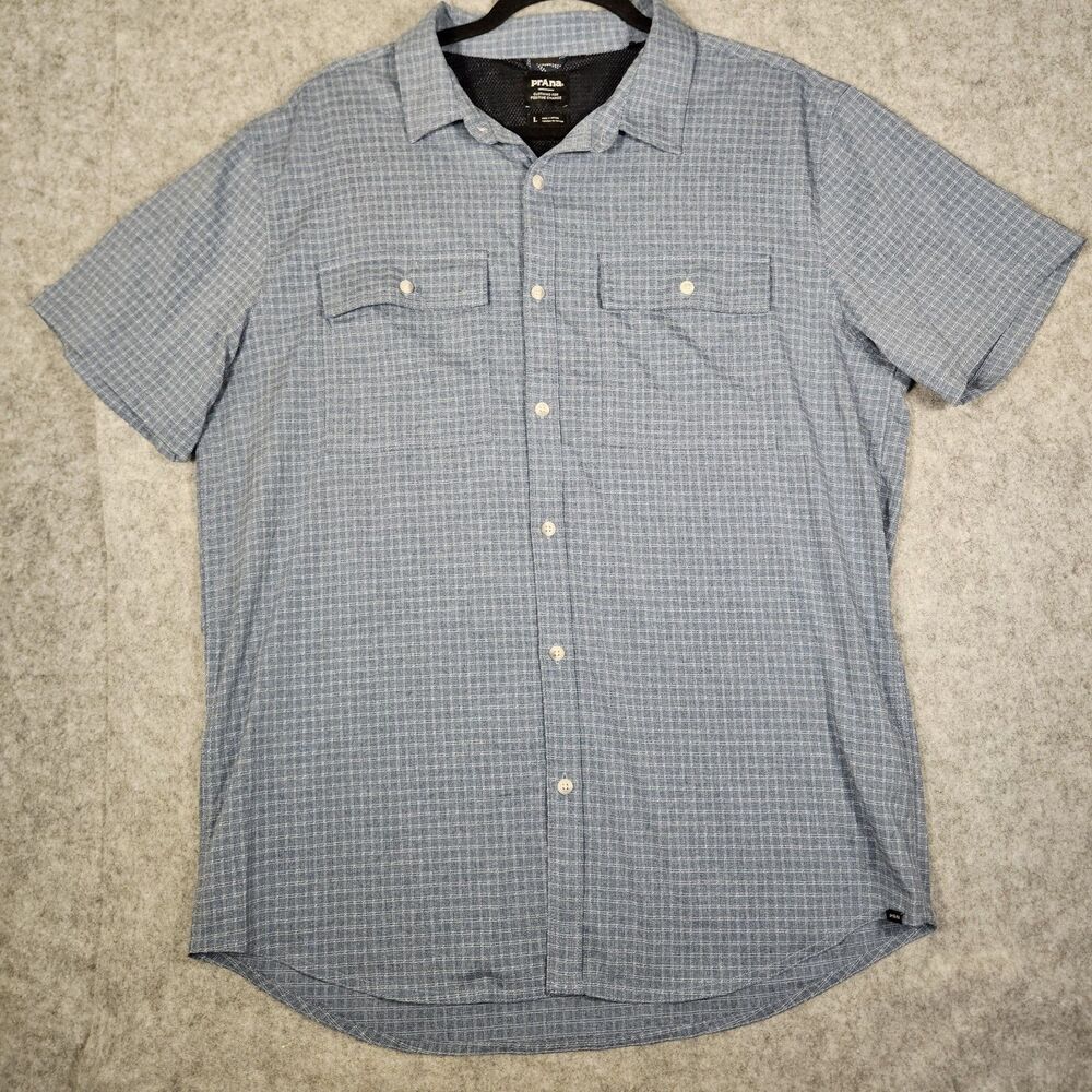 Prana Mens Gray Plaid Short Sleeve Button Front Fishing Shirt Outdoors Size L